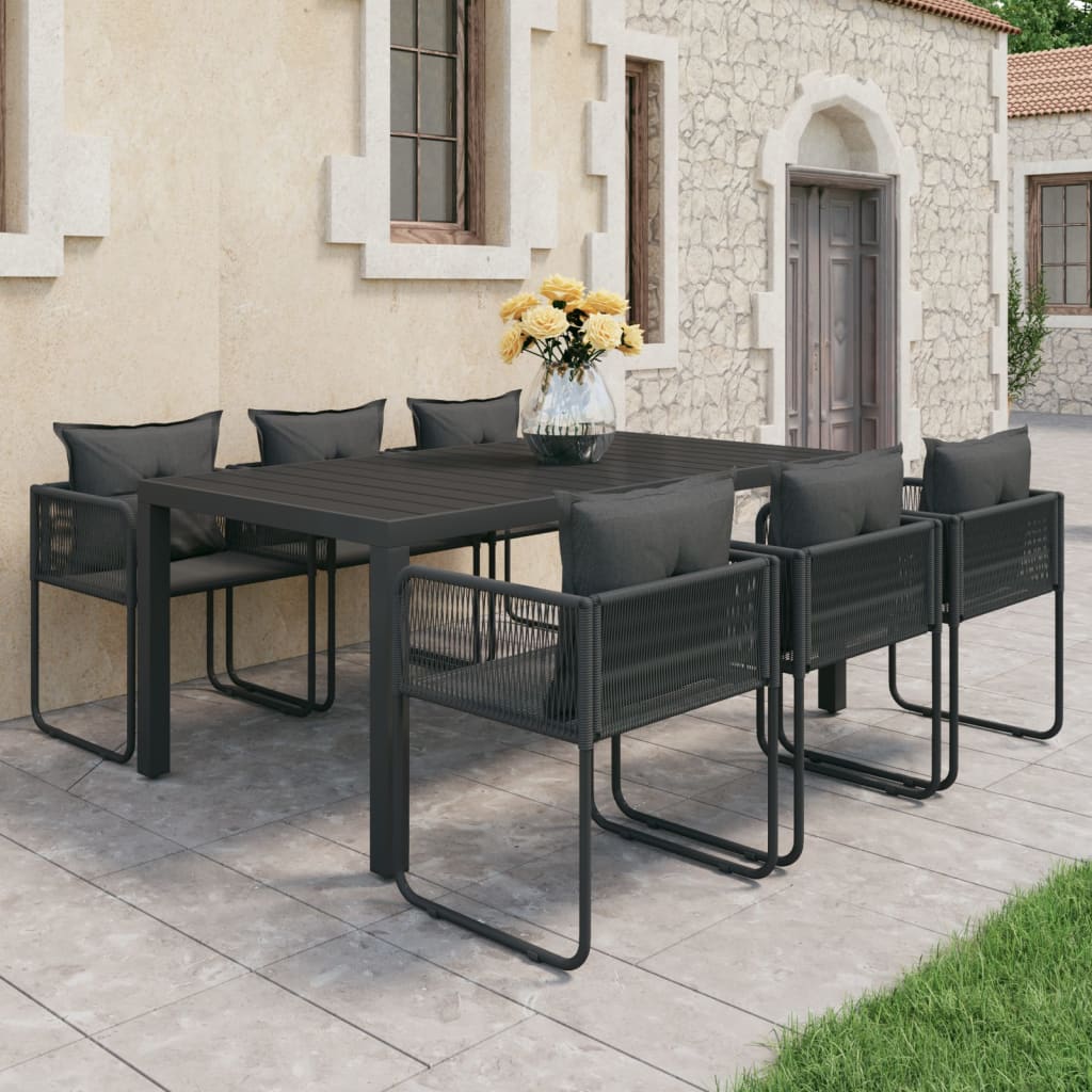 Vetonek Set de comedor de jardín de 7 piezas PVC ratán negro