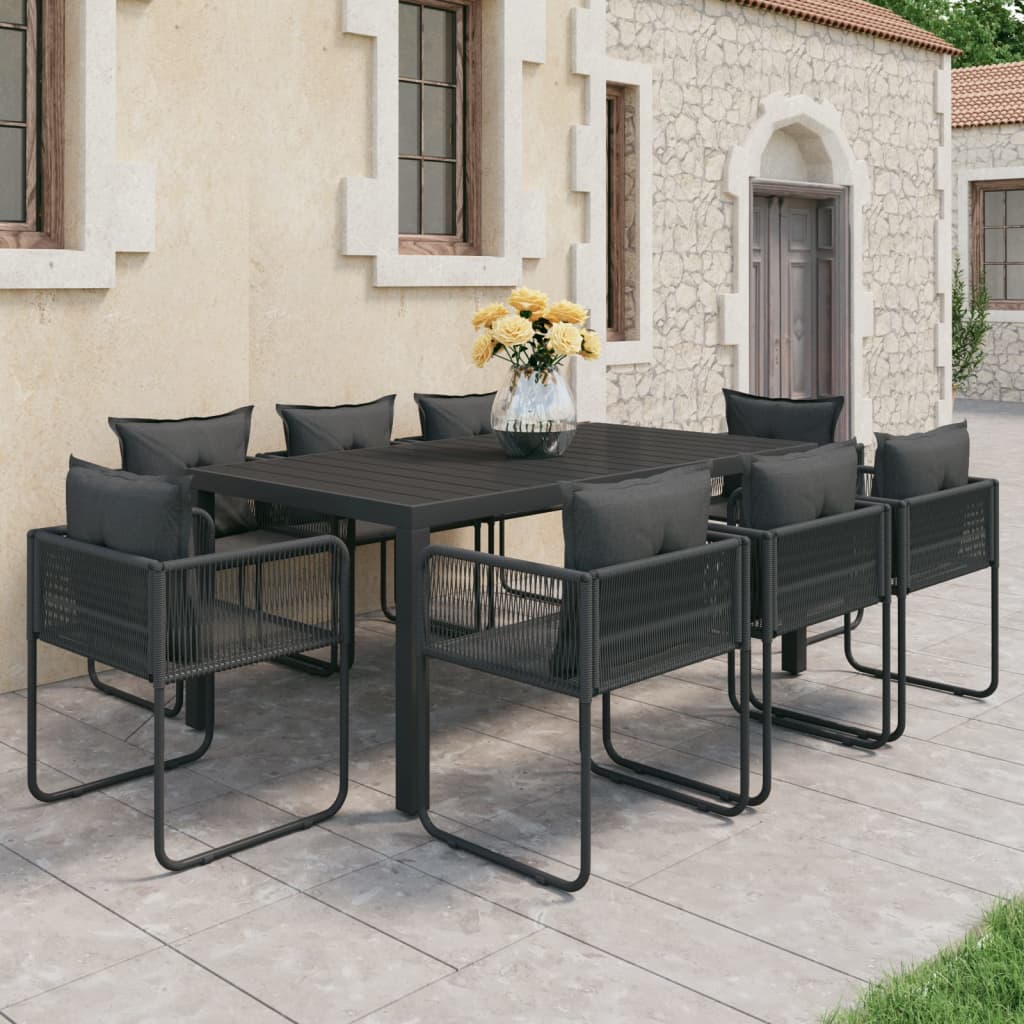 Set de comedor de jardín de 9 piezas PVC ratán negro vidaXL