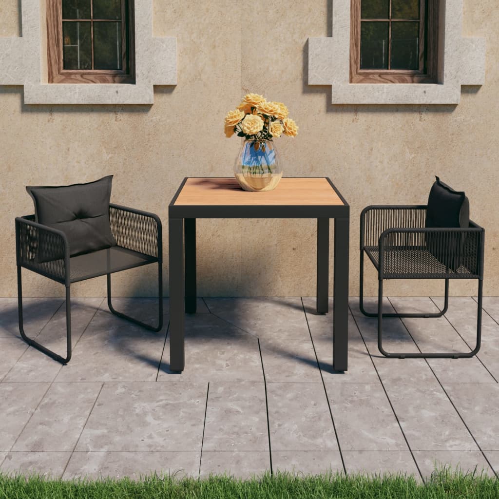 Vetonek Set de comedor de jardín de 3 piezas PVC ratán negro y marrón