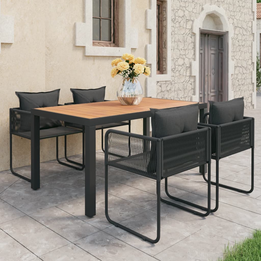 Vetonek Set de comedor de jardín de 5 piezas PVC ratán negro y marrón