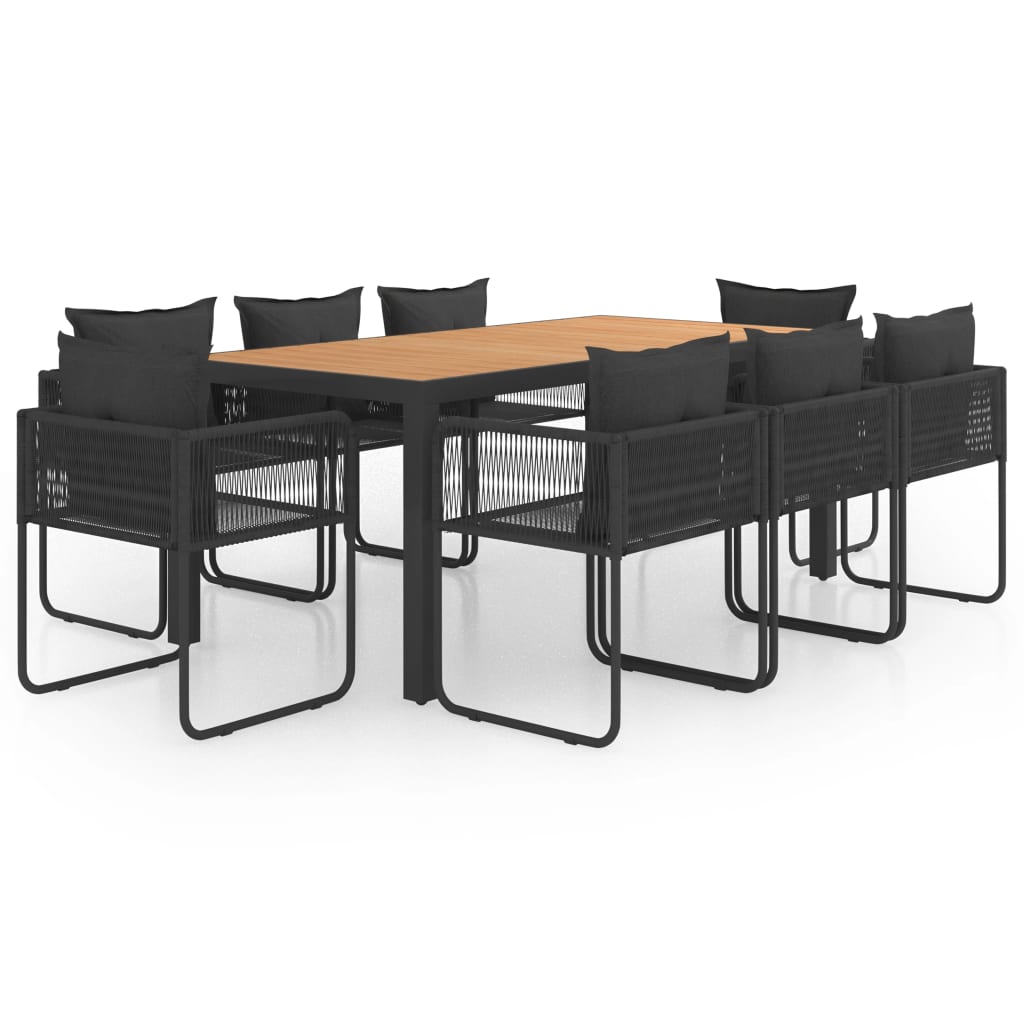 Set de comedor de jardín 9 piezas PVC ratán negro y marrón vidaXL