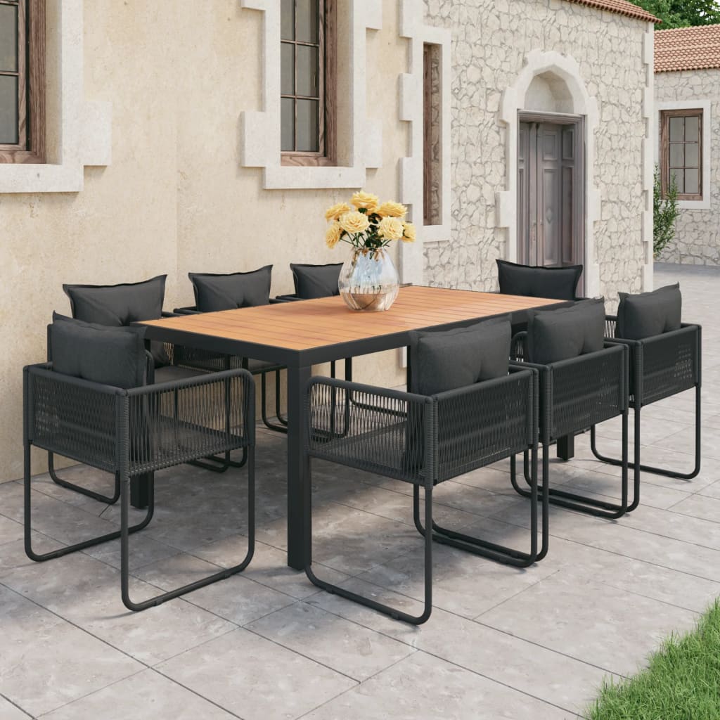 Set de comedor de jardín 9 piezas PVC ratán negro y marrón vidaXL