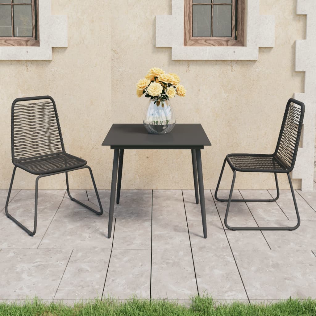 Vetonek Set de comedor de jardín de 3 piezas PVC ratán negro