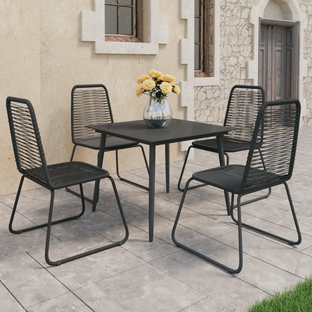 Vetonek Set de comedor de jardín de 5 piezas PVC ratán negro