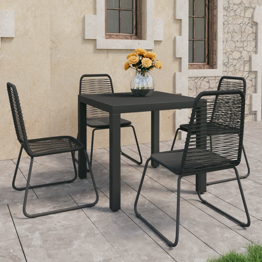 Vetonek Set de comedor de jardín de 5 piezas PVC ratán negro