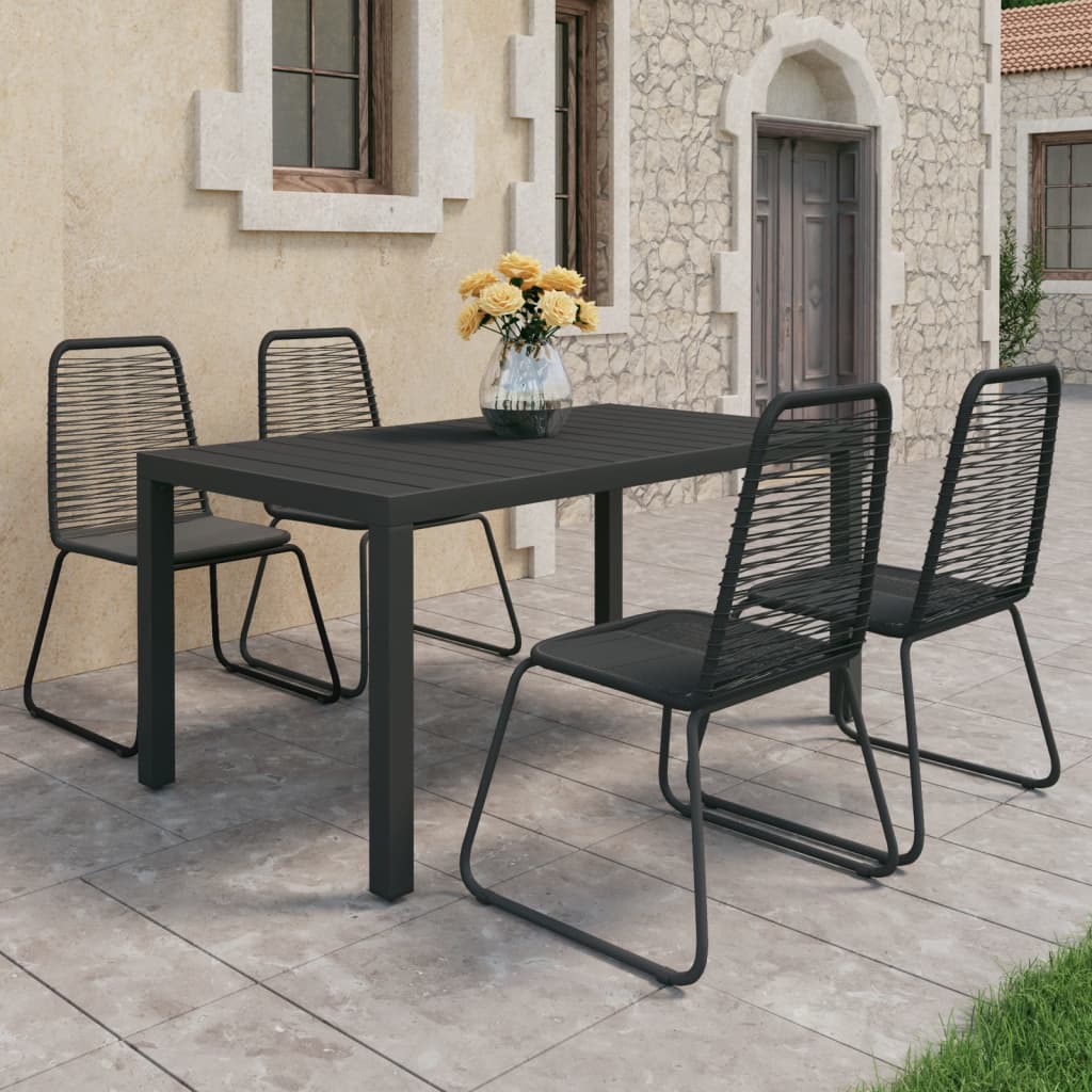 Vetonek Set de comedor de jardín de 5 piezas PVC ratán negro