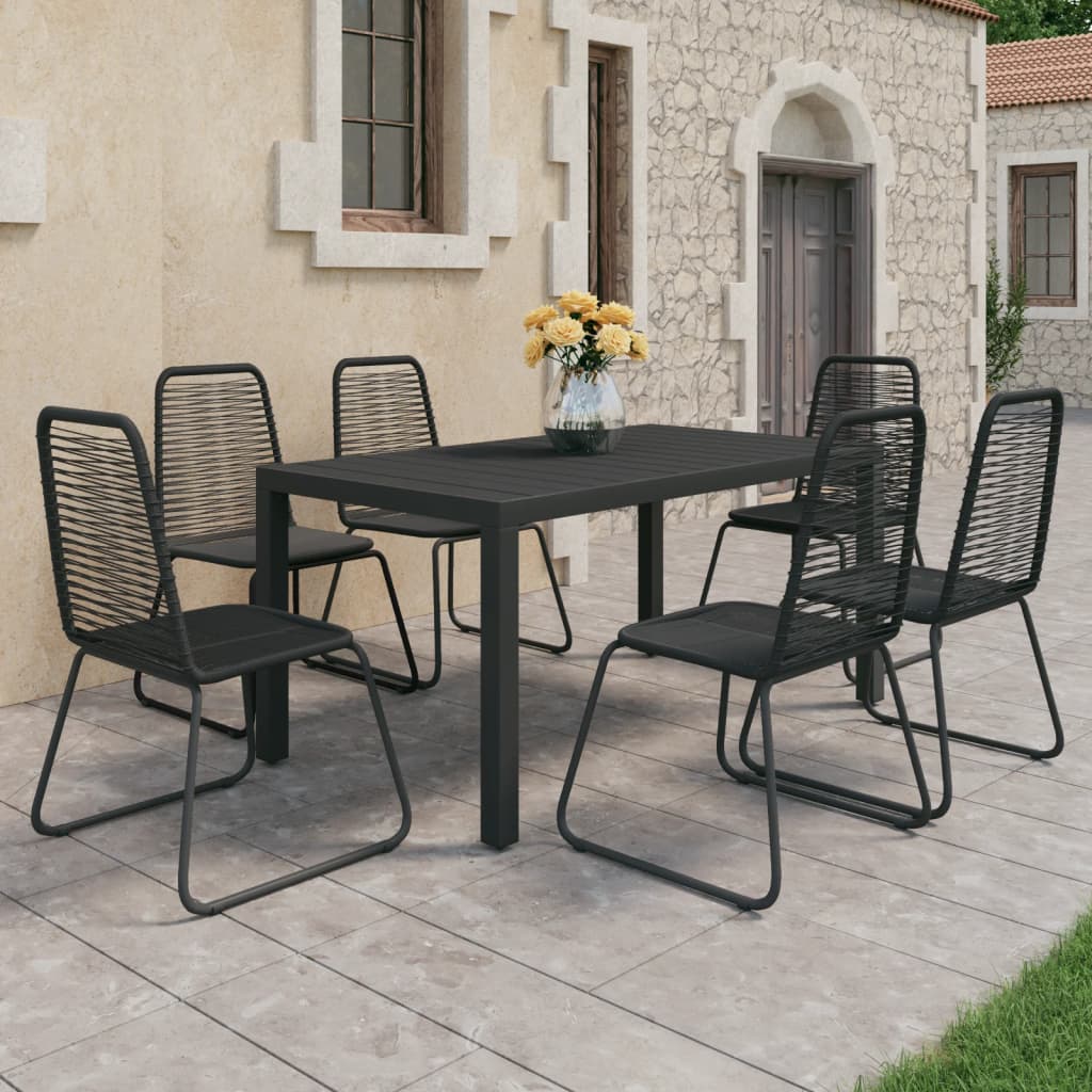 Vetonek Set de comedor de jardín de 7 piezas PVC ratán negro