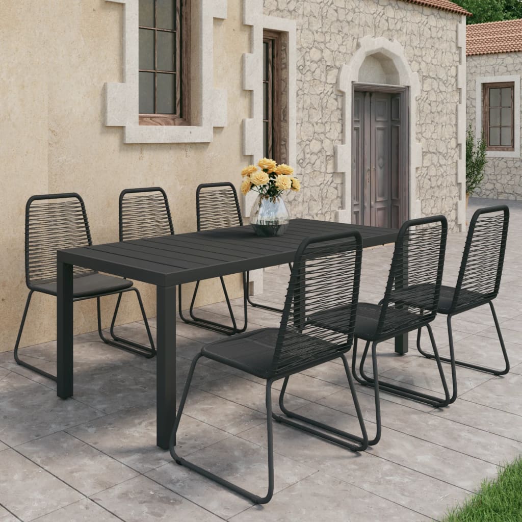 Vetonek Set de comedor de jardín de 7 piezas PVC ratán negro