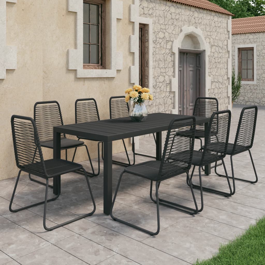 Vetonek Set de comedor de jardín de 9 piezas PVC ratán negro