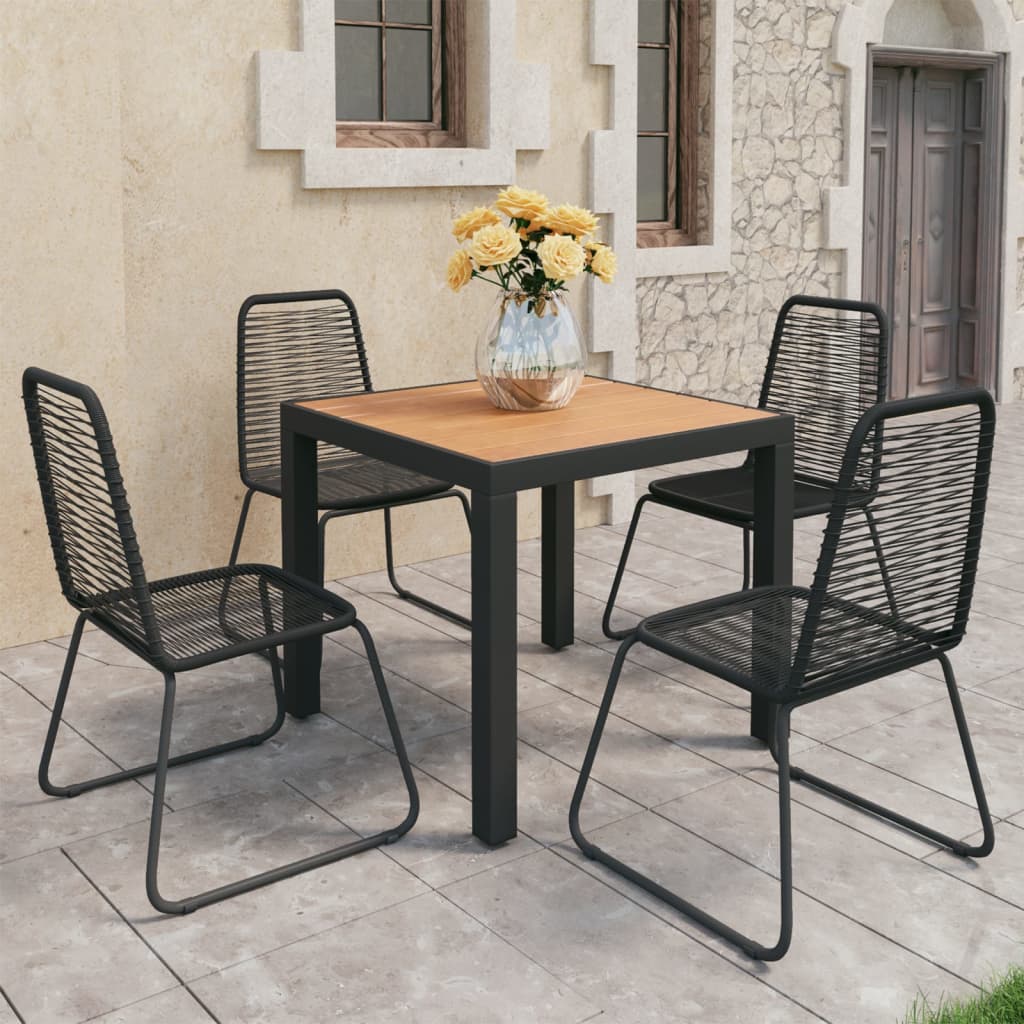 Vetonek Set de comedor de jardín de 5 piezas PVC ratán negro y marrón