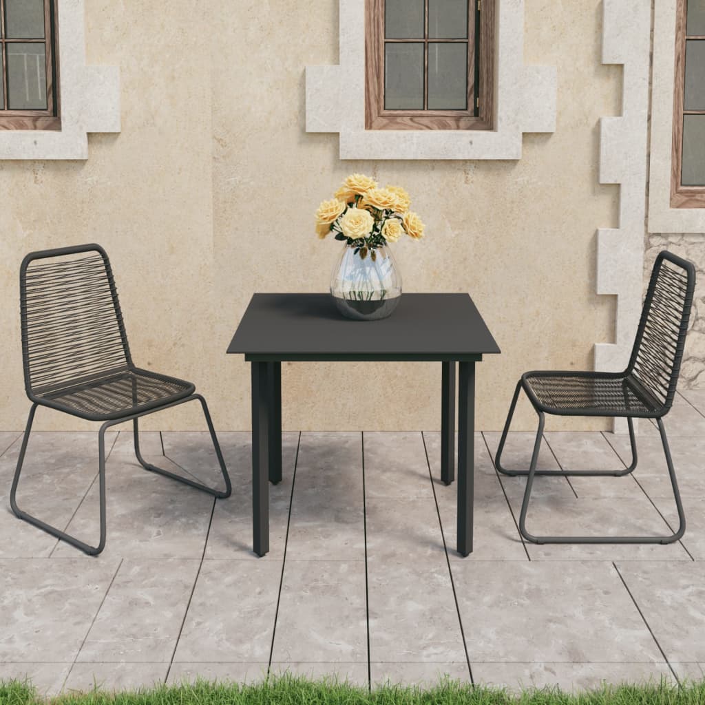 Vetonek Set de comedor de jardín de 3 piezas PVC ratán negro