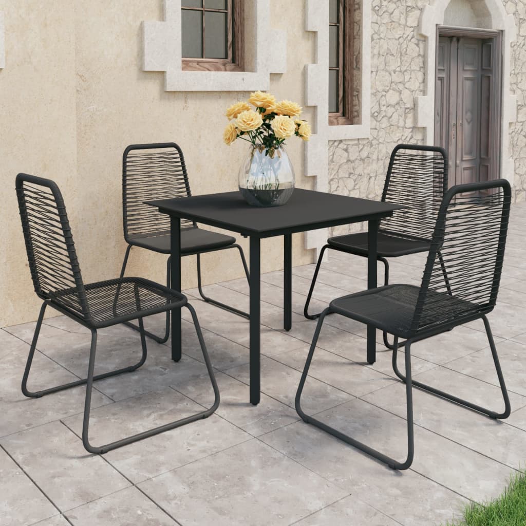 Vetonek Set de comedor de jardín de 5 piezas PVC ratán negro