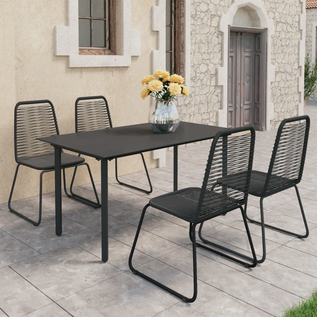 Vetonek Set de comedor de jardín de 5 piezas PVC ratán negro