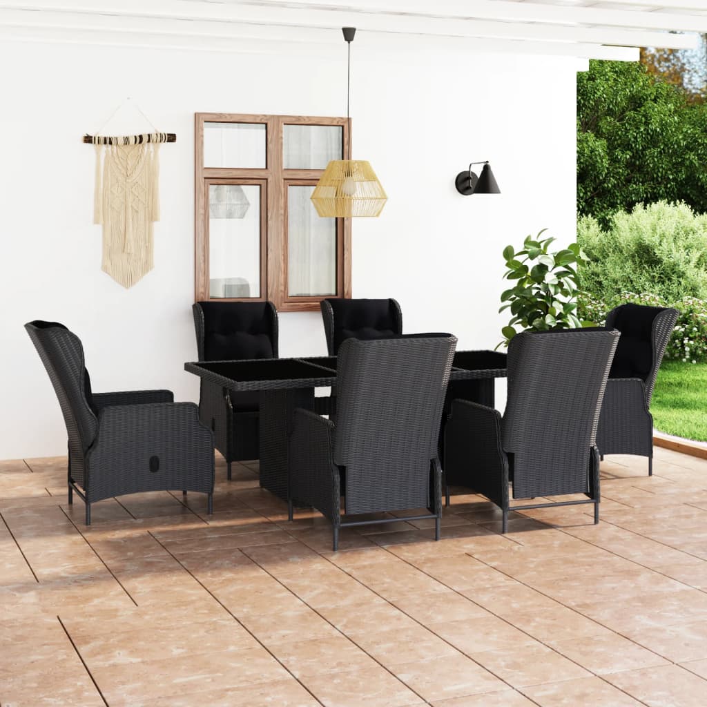 Vetonek Set comedor jardín 7 pzas cojines ratán sintético gris oscuro