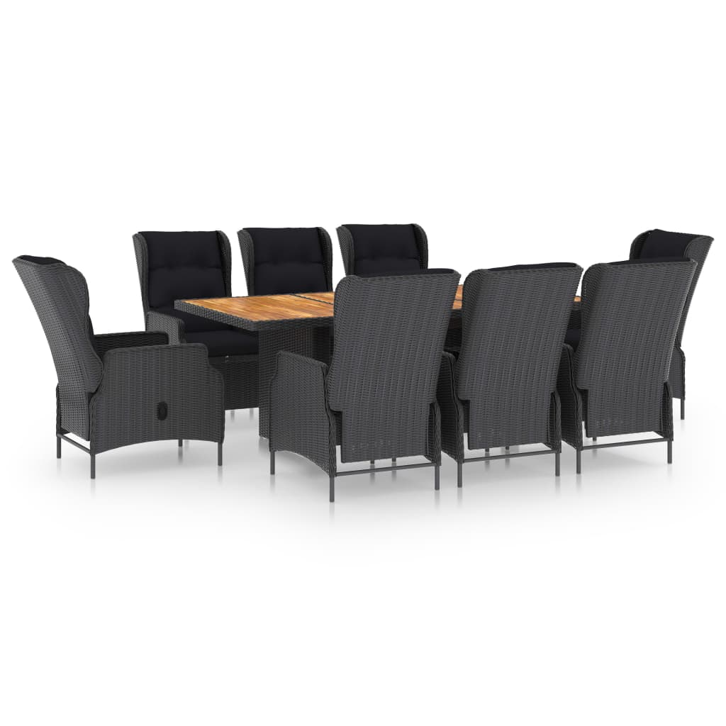 Set comedor jardín 9 pzas y cojines ratán sintético gris oscuro vidaXL