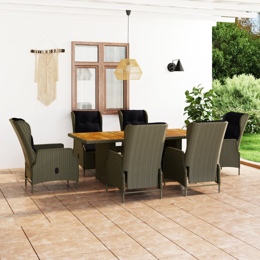 Vetonek Set comedor de jardín 7 piezas y cojines ratán sintético marrón