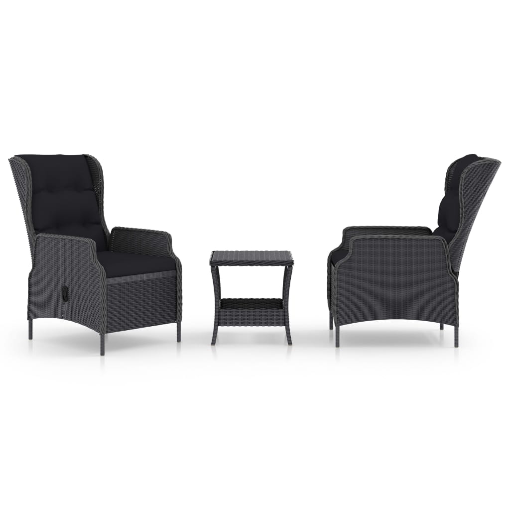 Set muebles jardín 3 pzas ratán sintético gris oscuro y cojines