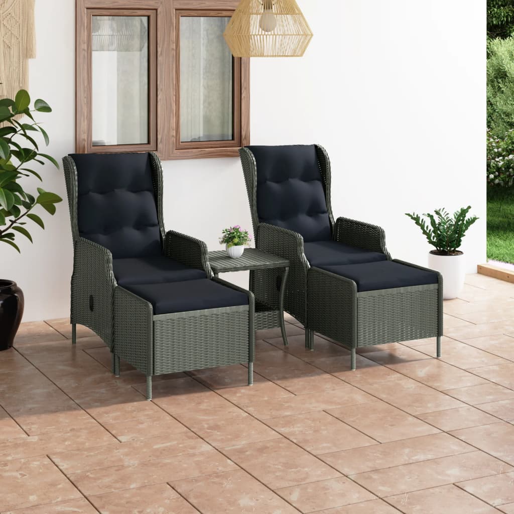 Vetonek Set muebles jardín 3 pzas ratán sintético gris claro y cojines