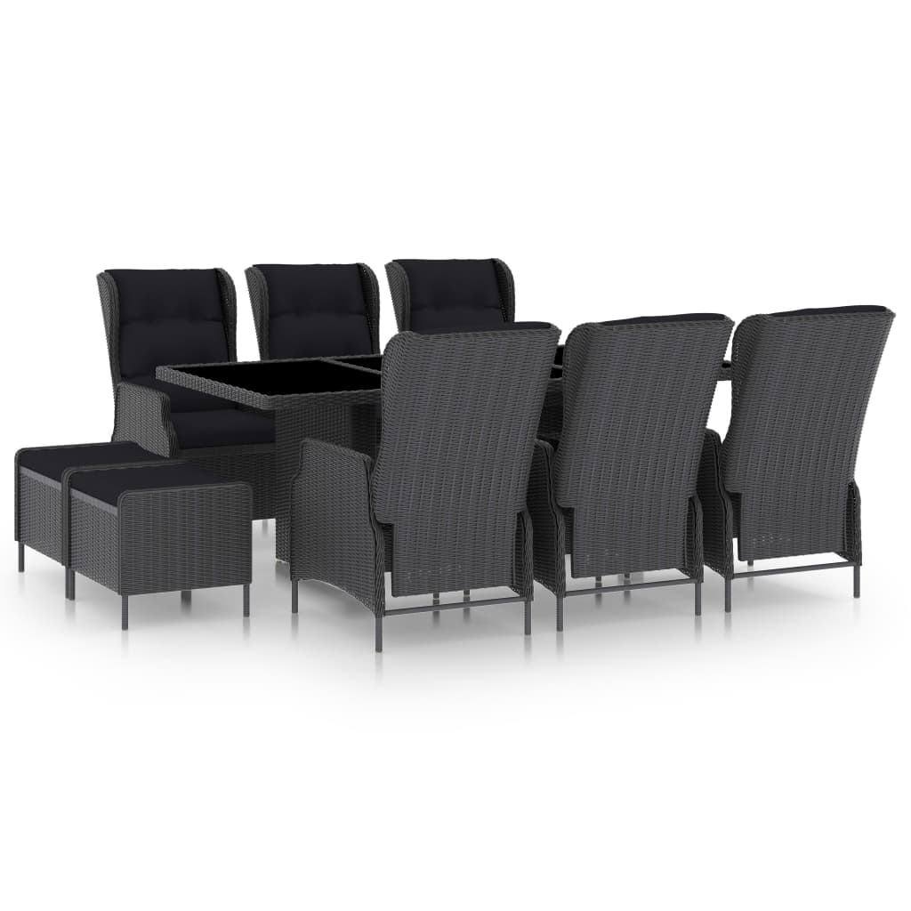 Vetonek Set comedor jardín 9 pzas cojines ratán sintético gris oscuro