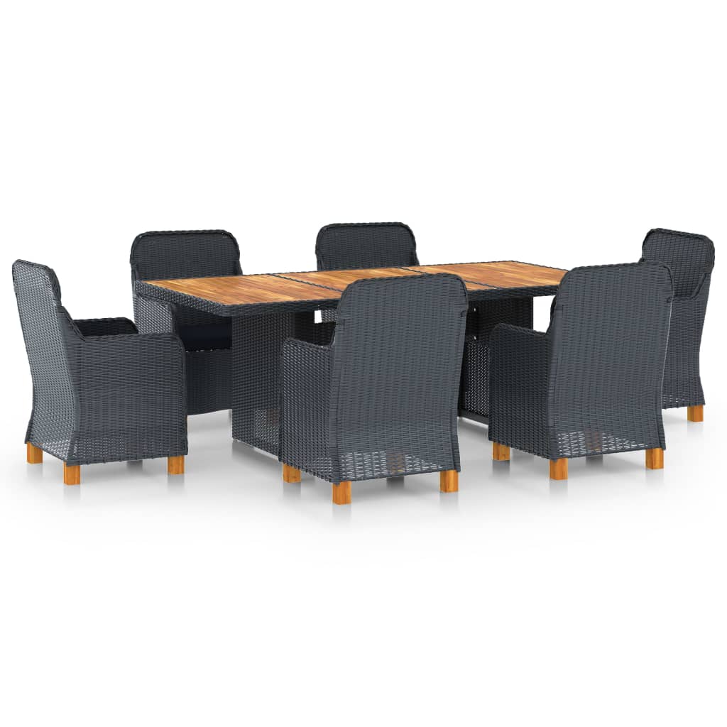 Vetonek Set comedor jardín 7 pzas cojines ratán sintético gris oscuro