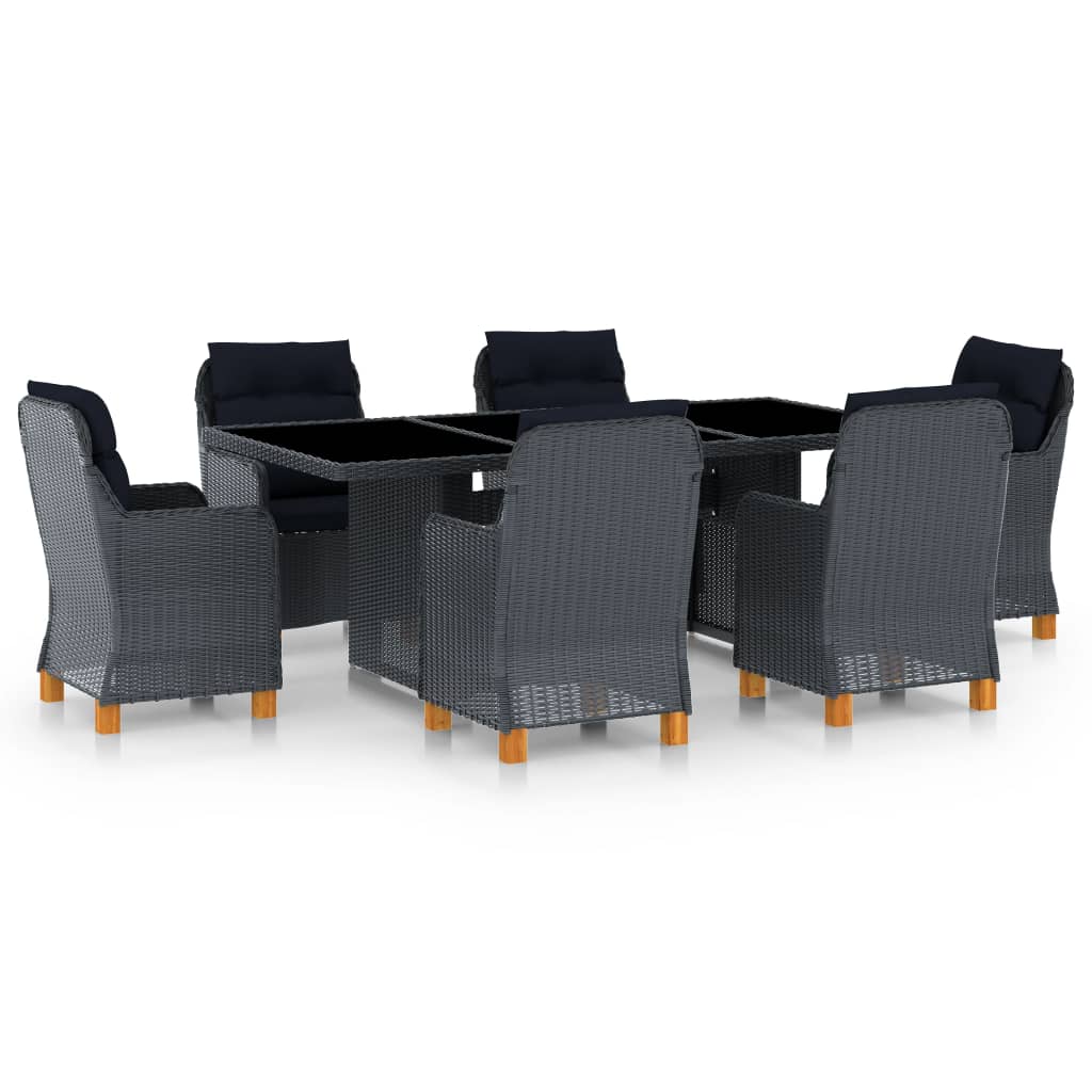 Vetonek Set comedor jardín 7 pzas cojines ratán sintético gris oscuro