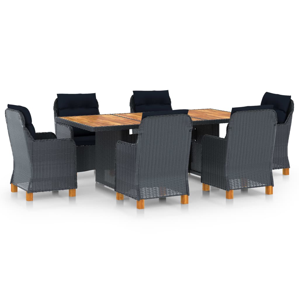 Vetonek Set comedor jardín 7 pzas cojines ratán sintético gris oscuro