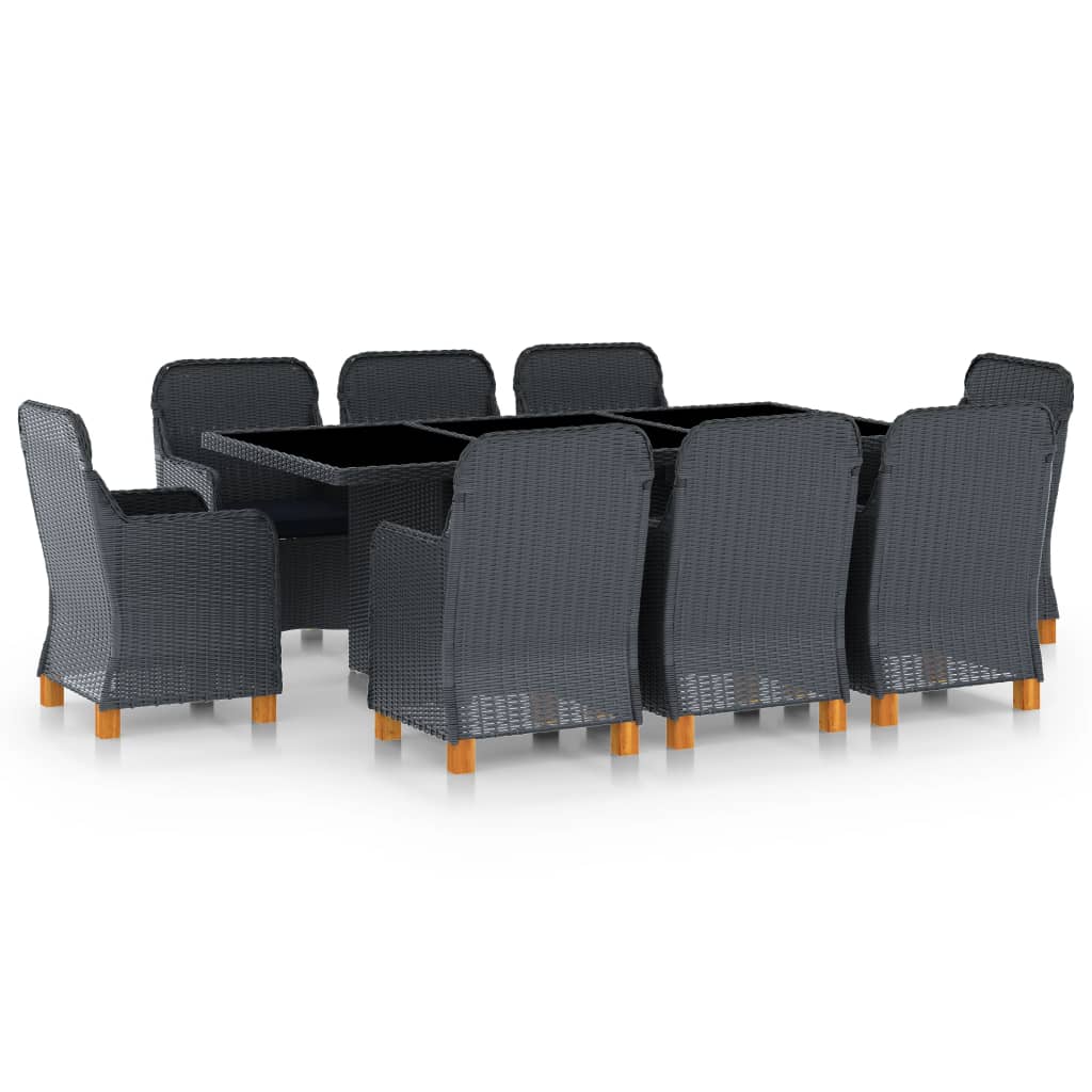 Vetonek Set comedor jardín 9 pzas cojines ratán sintético gris oscuro