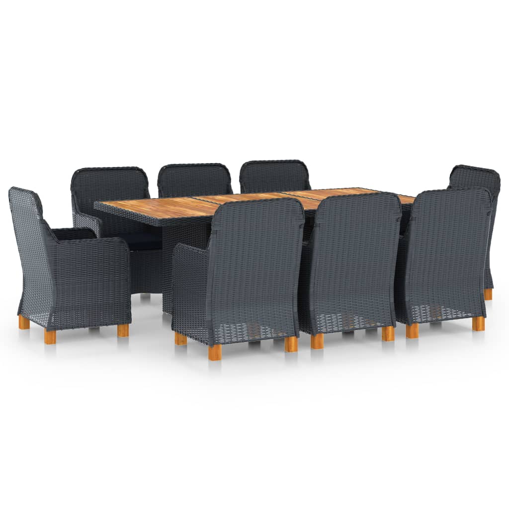 Vetonek Set comedor jardín 9 pzas cojines ratán sintético gris oscuro