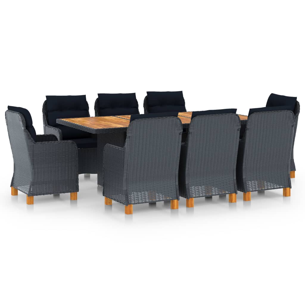 Vetonek Set comedor jardín 9 pzas cojines ratán sintético gris oscuro