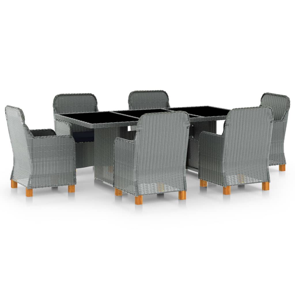 Vetonek Set comedor jardín 7 pzas y cojines ratán sintético gris claro