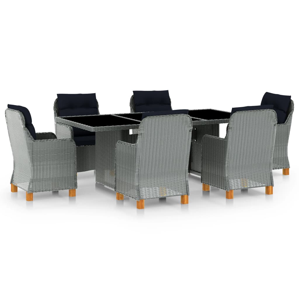 Vetonek Set comedor jardín 7 pzas y cojines ratán sintético gris claro