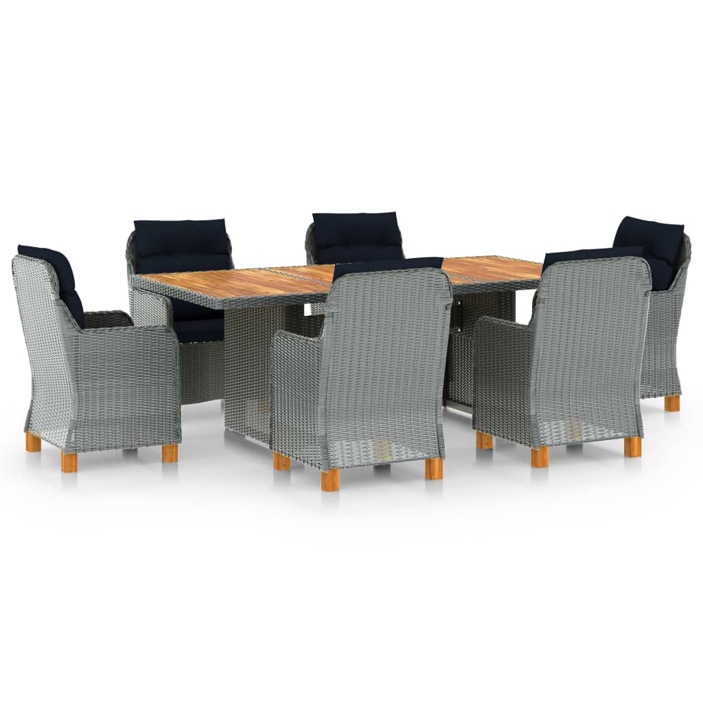 Vetonek Set comedor jardín 7 pzas y cojines ratán sintético gris claro