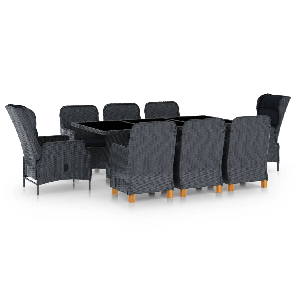 Vetonek Set comedor jardín 9 piezas cojines ratán sintético gris oscuro