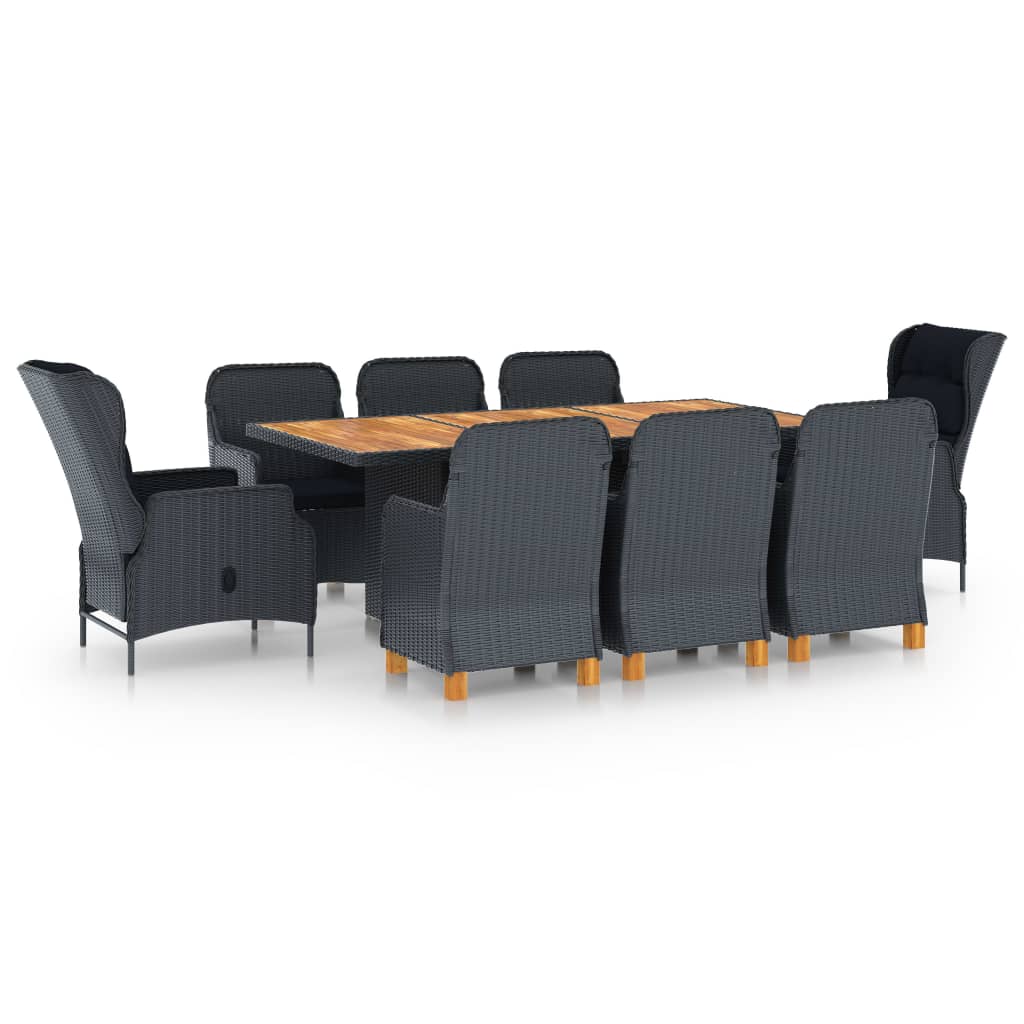 Vetonek Set comedor jardín 9 piezas cojines ratán sintético gris oscuro