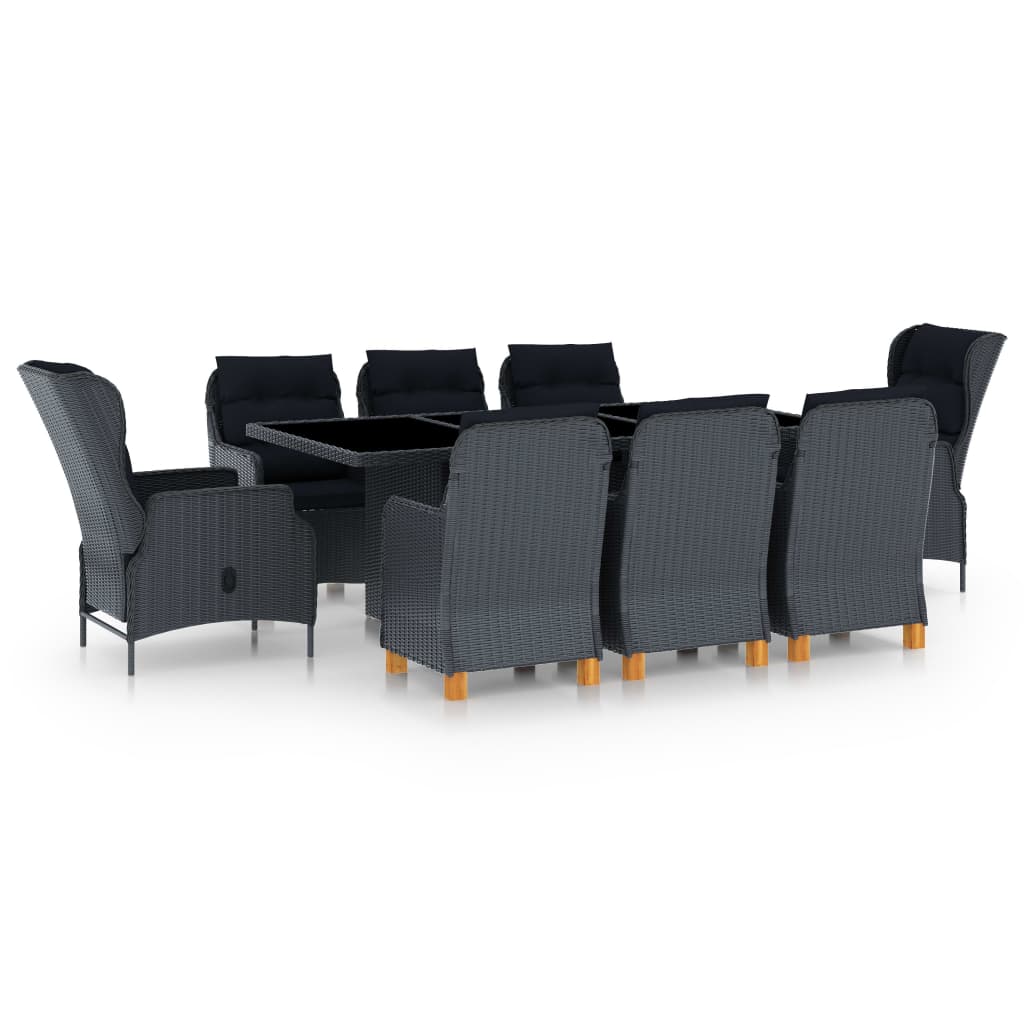 Vetonek Set comedor jardín 9 piezas cojines ratán sintético gris oscuro