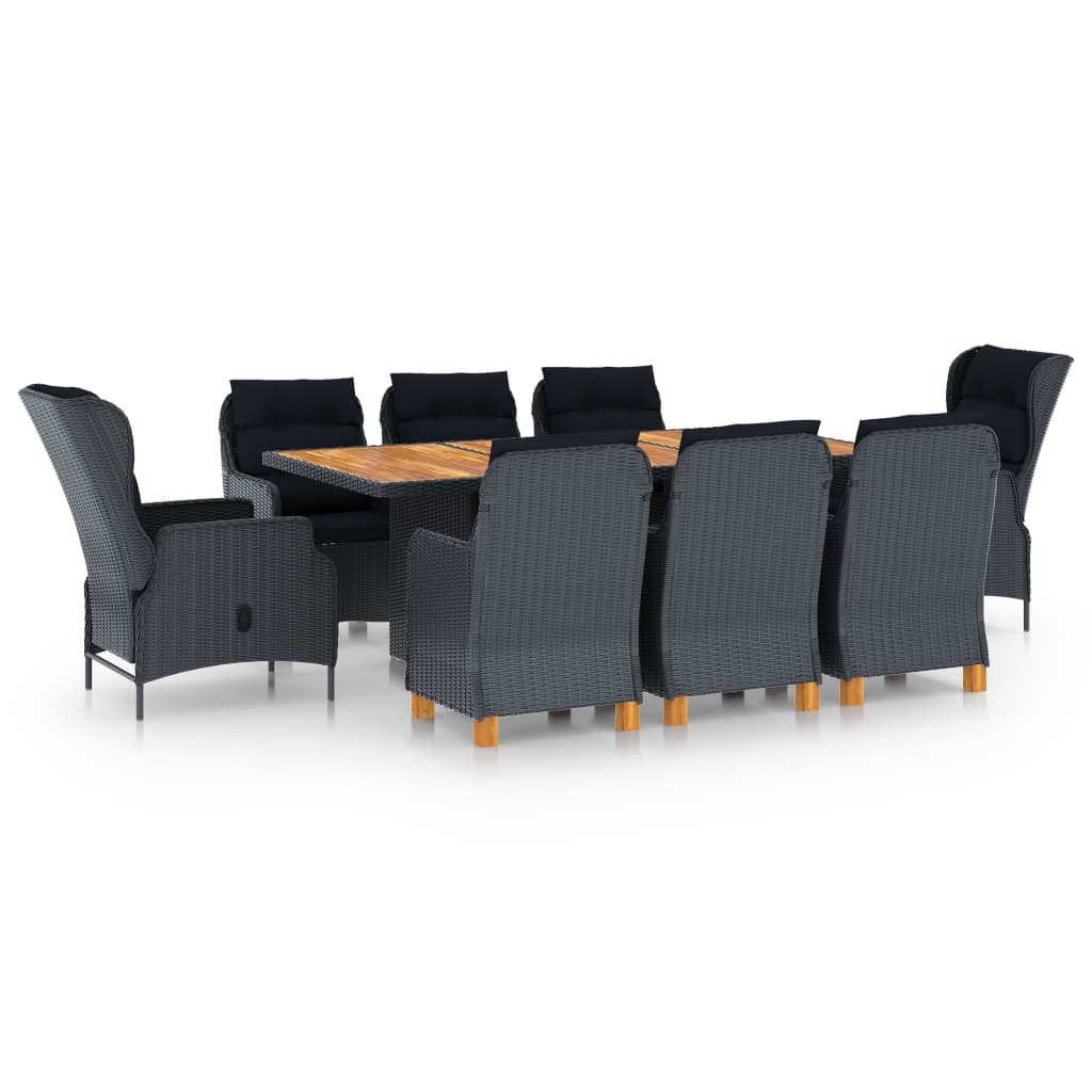 Vetonek Set comedor jardín 9 piezas cojines ratán sintético gris oscuro