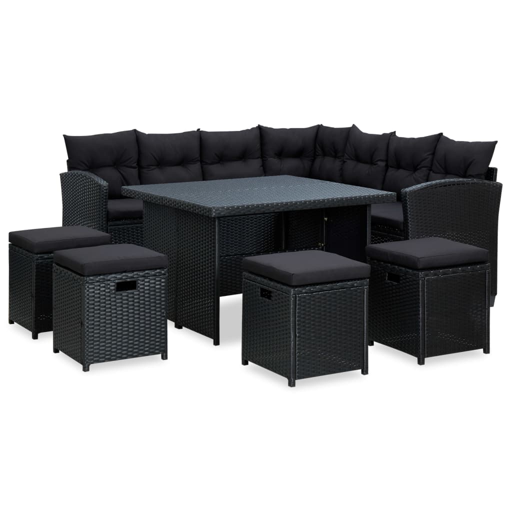 Vetonek Set muebles de jardín 6 piezas y cojines ratán sintético negro