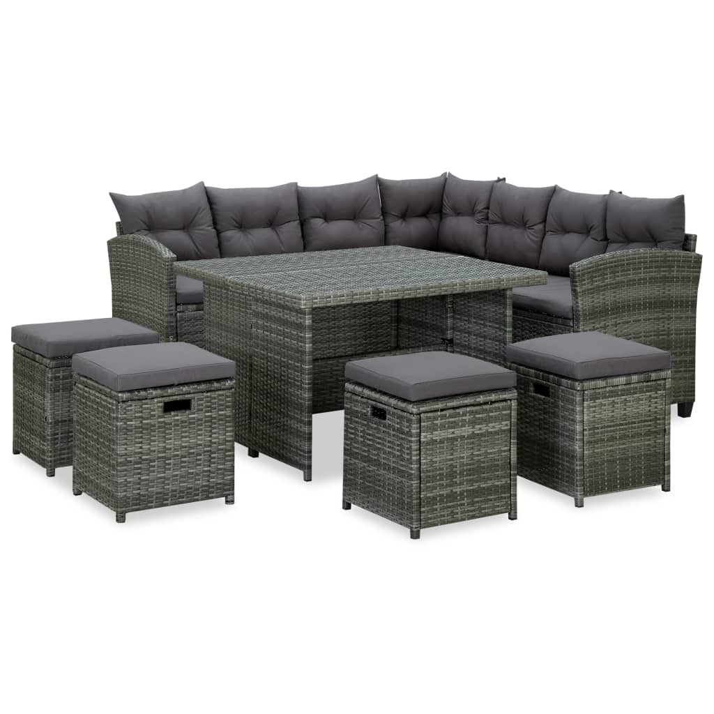 Vetonek Set de muebles de jardín 6 pzas y cojines ratán sintético gris