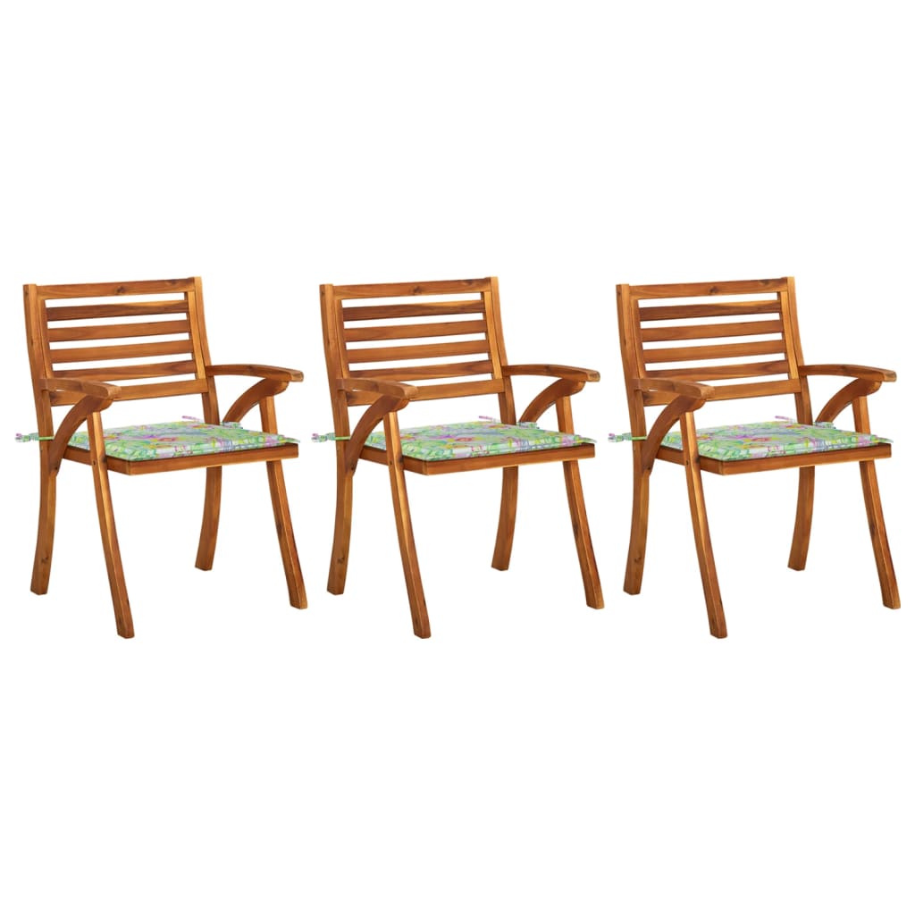 Vetonek Sillas de comedor jardín con cojines 3 uds madera maciza acacia