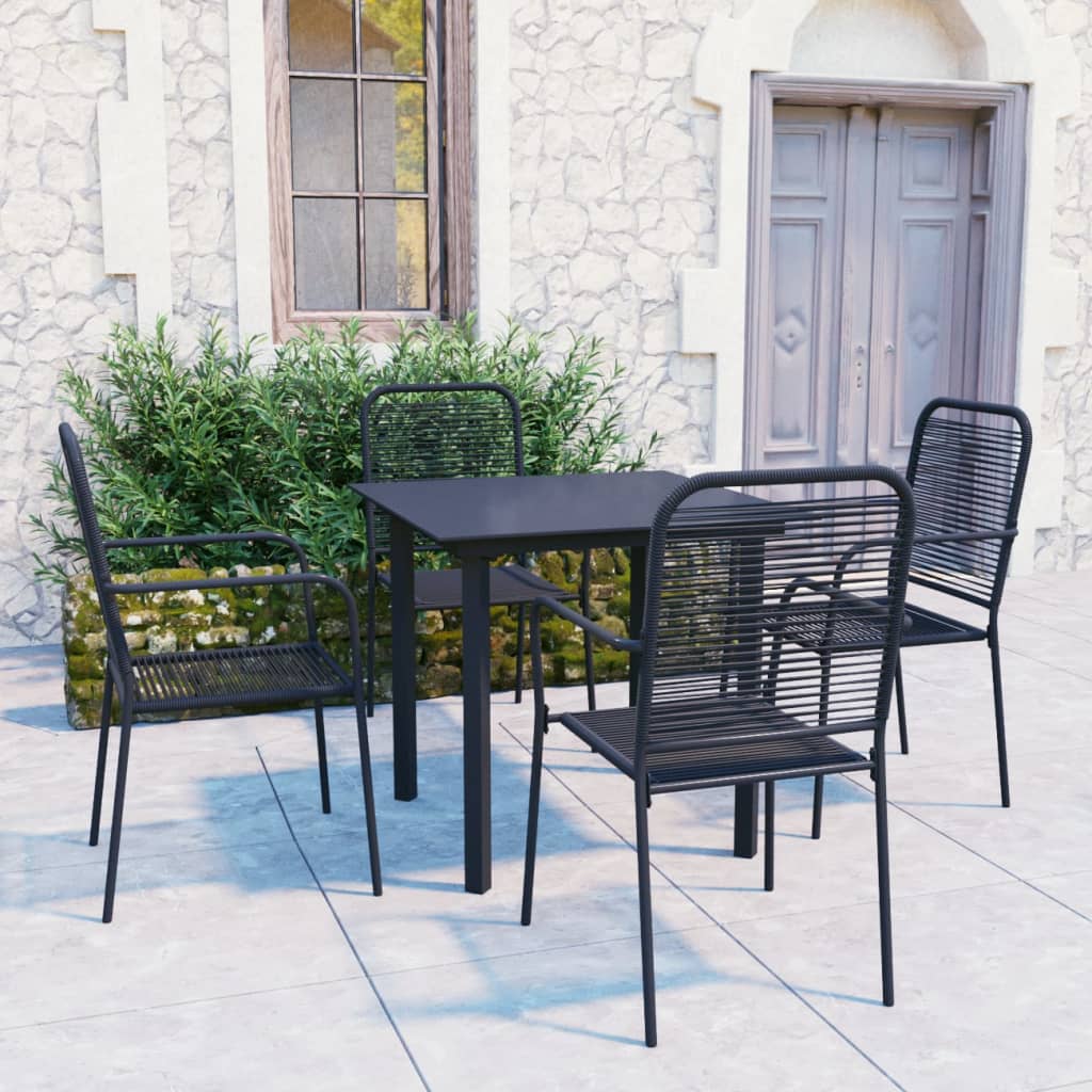 Vetonek Set de comedor de jardín de 5 piezas vidrio y acero negro