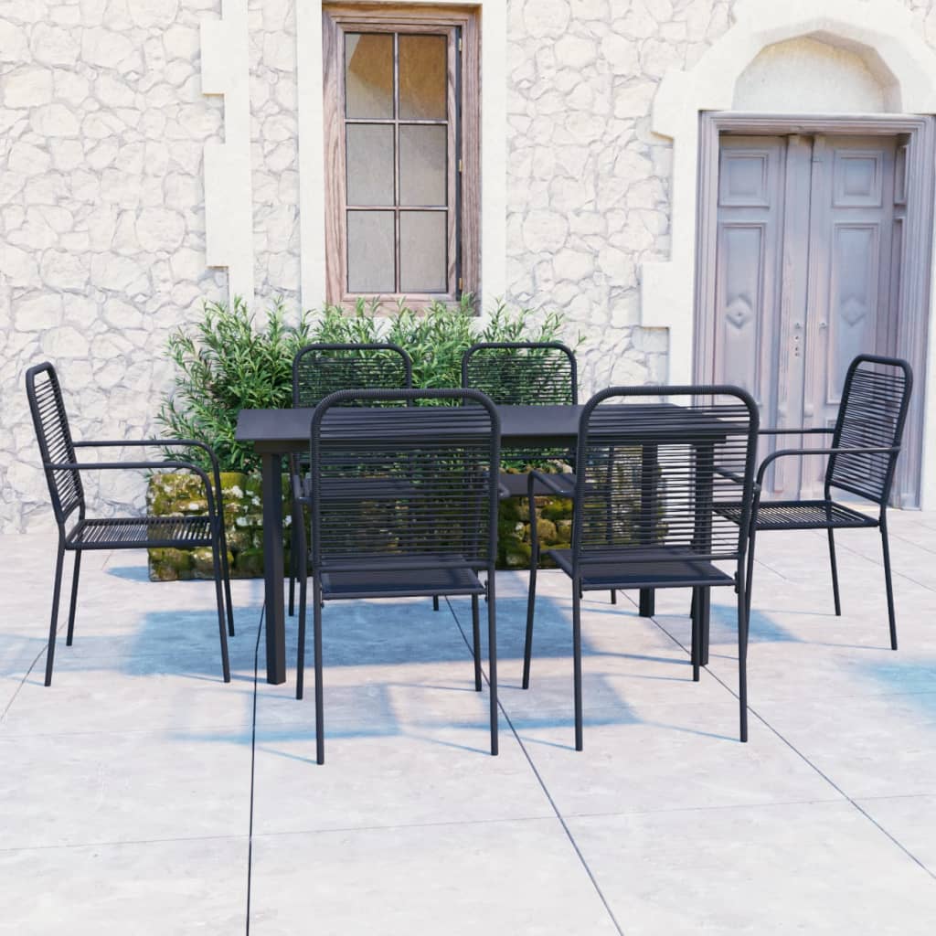 Vetonek Set de comedor de jardín 7 piezas vidrio y acero negro