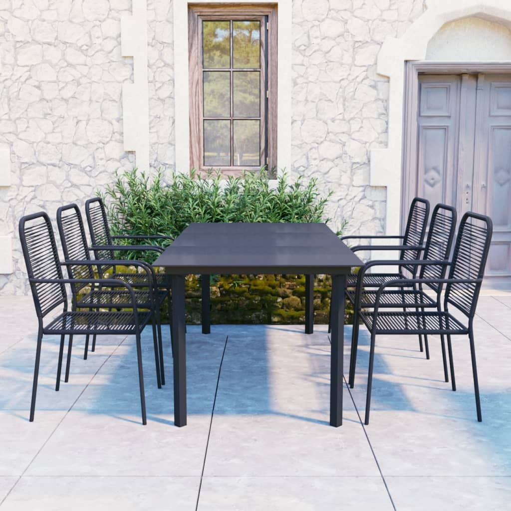 Vetonek Set de comedor de jardín 7 piezas vidrio y acero negro