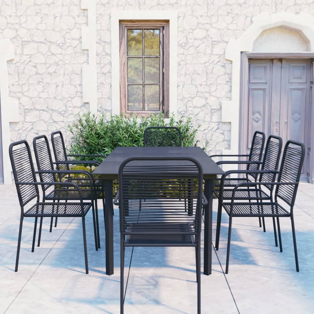 Vetonek Set de comedor de jardín 9 piezas vidrio y acero negro