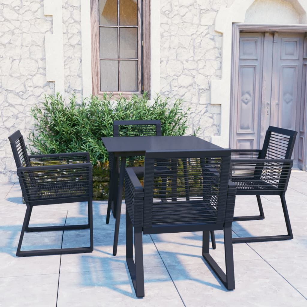 Vetonek Juego de comedor para jardín 5 piezas ratán PVC negro