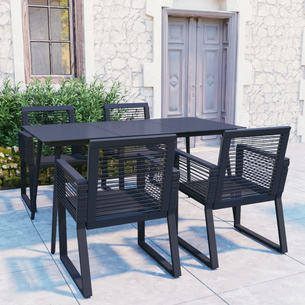 Vetonek Juego de comedor para jardín 5 piezas ratán PVC negro