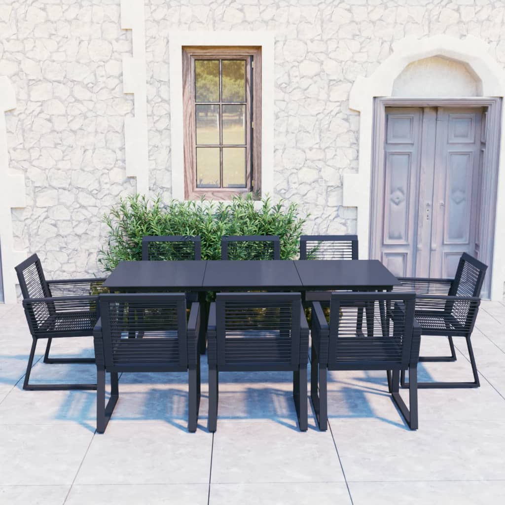 Vetonek Juego de comedor para jardín 9 piezas ratán PVC negro