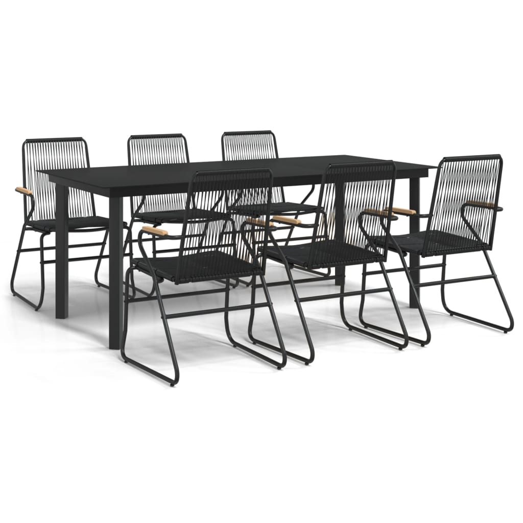 Juego de comedor para jardín 7 piezas ratán PVC negro