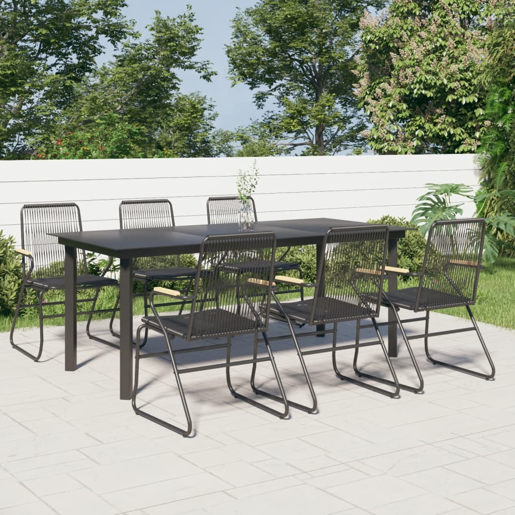 Vetonek Juego de comedor para jardín 7 piezas ratán PVC negro