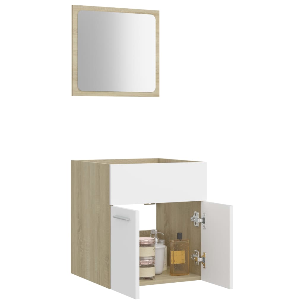 Set de muebles baño 2 pzas madera blanco y roble vidaXL