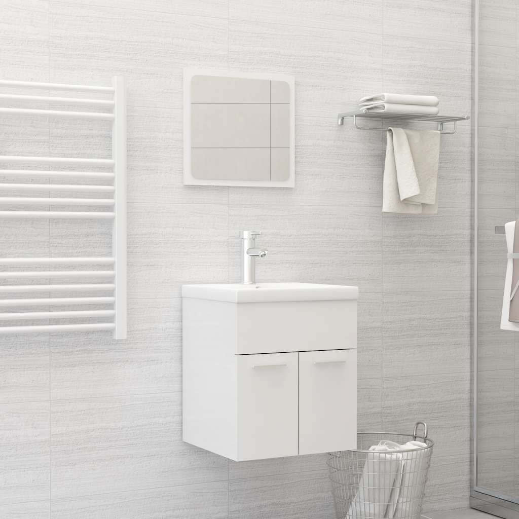 Vetonek Set muebles de baño 2 piezas madera contrachapada blanco brillo